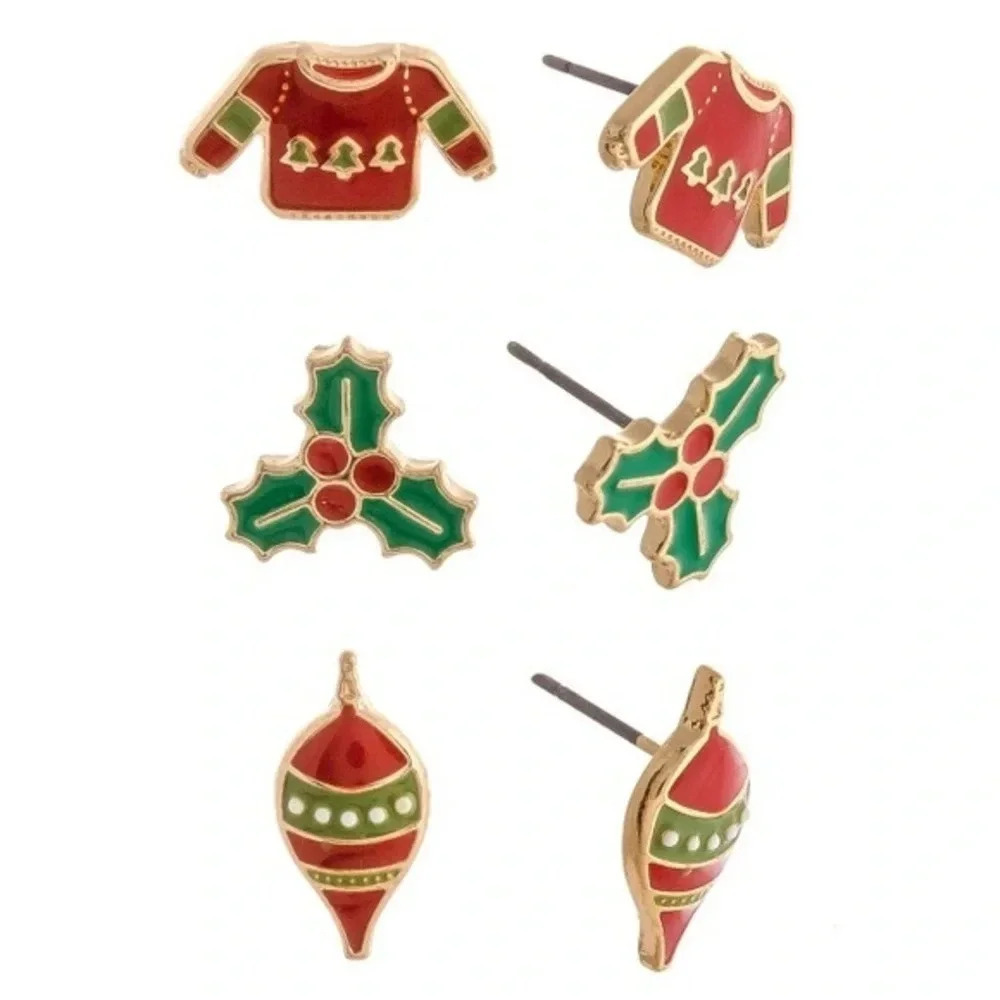 Boutique NWT Christmas sweater stud earring set